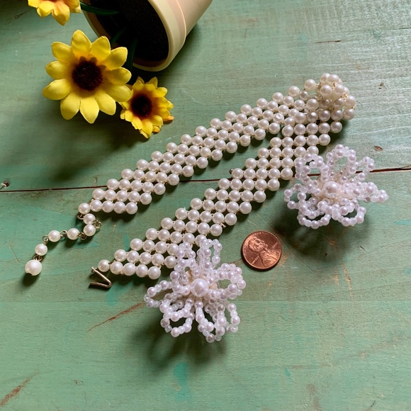 Mid-Century Hong Kong - Faux Pearl Choker & Shoe Clips - Vintage Bride - Picture 6 of 10